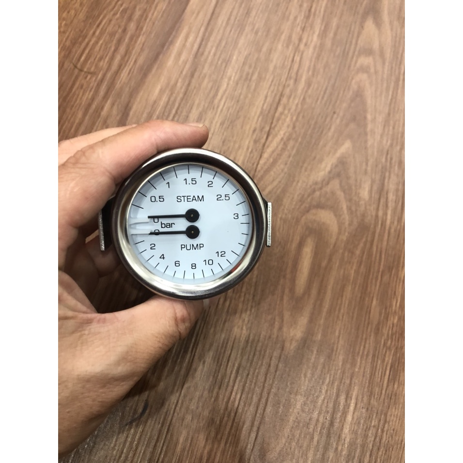 Đồng hồ áp suất hai kim đo 3 &15 Bar cho máy pha cà phê  dung cho máy nuova, BFC, Saremo