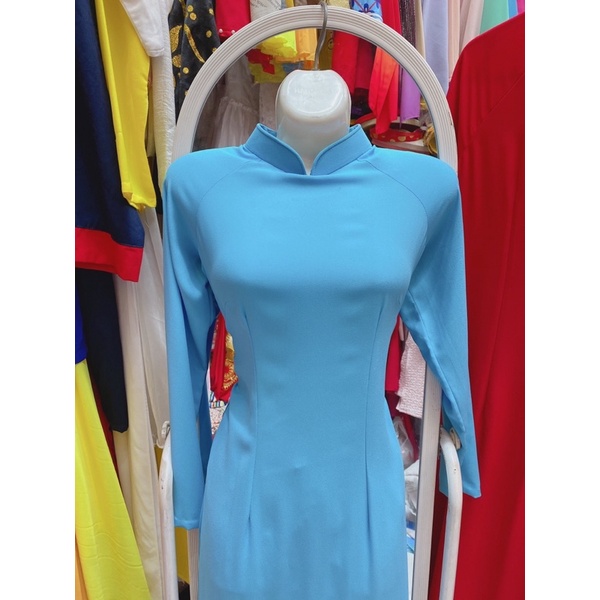 27T2.14 Áo dài xanh dương cổ truyền thống tay dài