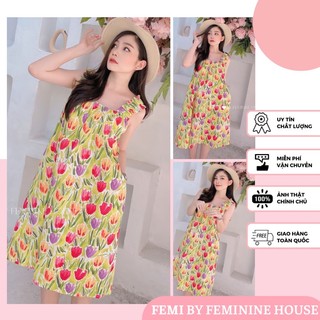 Đầm Hai Dây Hoa, váy đi biển, đầm đi biển, đầm hoa xinh, váy hoa