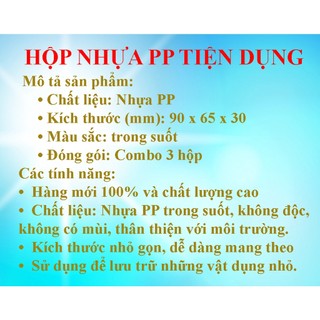 Bộ 3 Hộp Nhựa PP ( 9 x 6.5 x 3 )cm