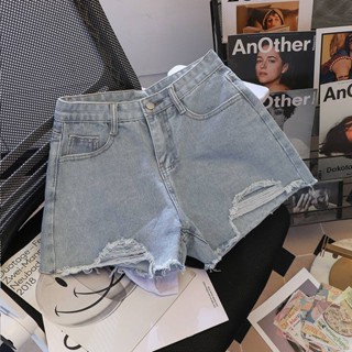 【GIRL.ID Quần jean đùi nữ xé gấu hot girl đường phố Âu Mỹ phong cá tính mùa hè Quần short cạp cao