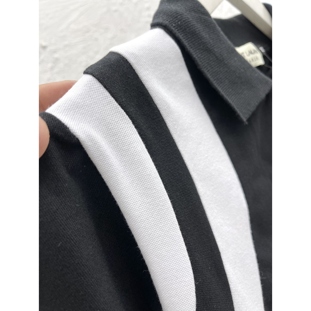 ÁO POLO SAIN LAURENT CỔ BẺ , ÁO POLO SỌC VAI NAM NỮ UNISEX