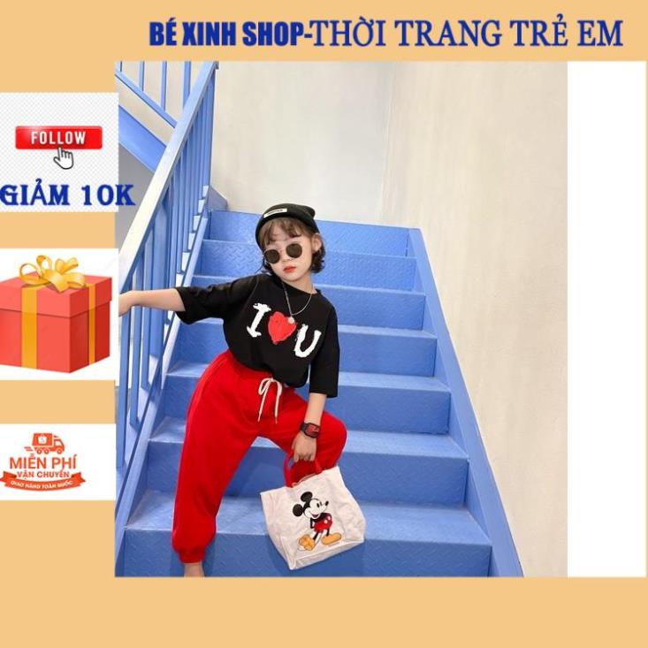 SỈ Bộ Croptop quần jogger họa tiết I LOVE YOU dành cho bé gái từ 25 kí đến 52 kí BÉ XINH SHOP