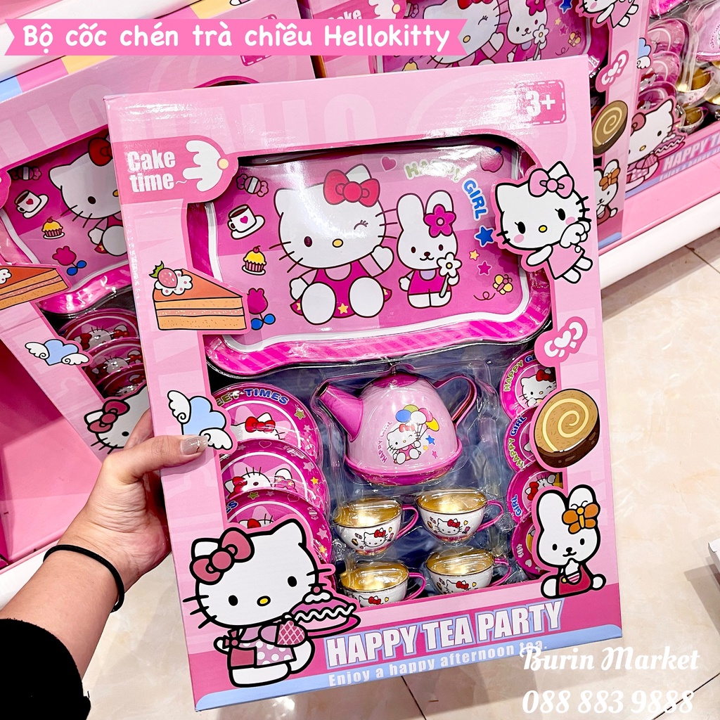 Bộ cốc chén trà chiều inox Hello Kitty cho bé từ 3 tuổi, đồ chơi nhập vai cho bé gái - Burin Market