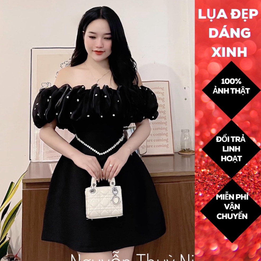 (Fom: <55kg) Đầm Đen Bẹt Bèo Phồng Viền Ngọc Đầm Dự Tiệc, Đầm Công Chúa, Váy Tiều Thư, Đầm Chữ A 17 | BigBuy360 - bigbuy360.vn