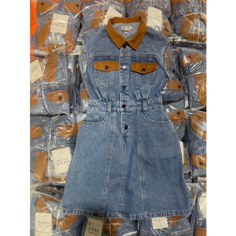 Váy Bò Jean Pha Sát Nách Phối Cổ Xinh Mã S04