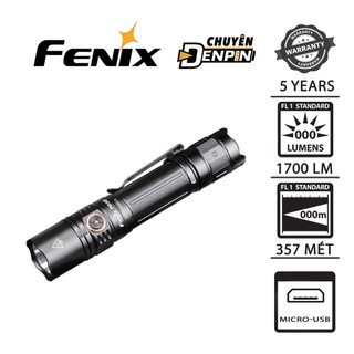 Đèn pin cầm tay fenix pd35 v3.0 công suất 1700 lumens, dùng pin 18650 2600mah, công tắc kép ở đuôi và thân.