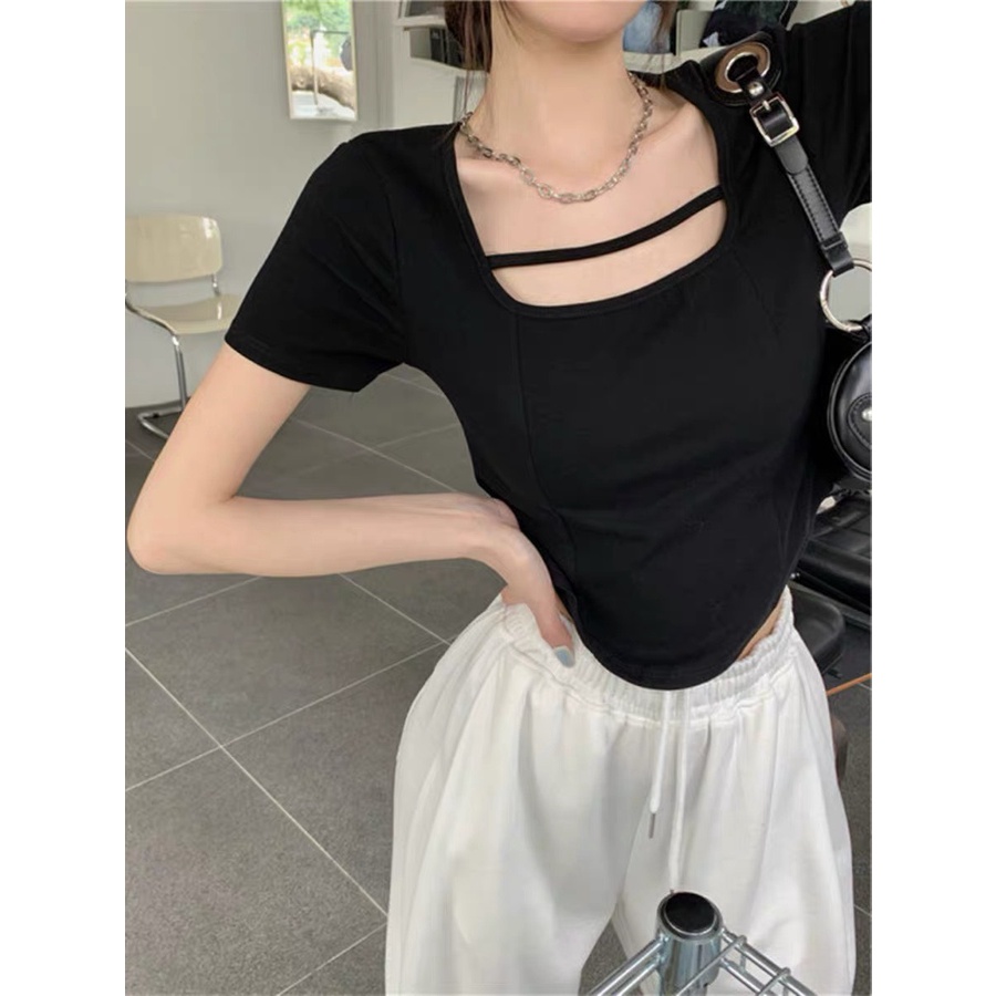 Áo thun zip croptop dây ngang ngực - 247store.vn - Aodayngangnguc83250