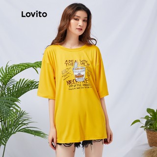 Áo thun cổ tròn in chữ Lovito L11080
