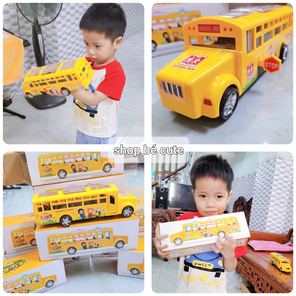 Xe school bus màu vàng chạy pin tự đóng mở cửa có đèn nhạc