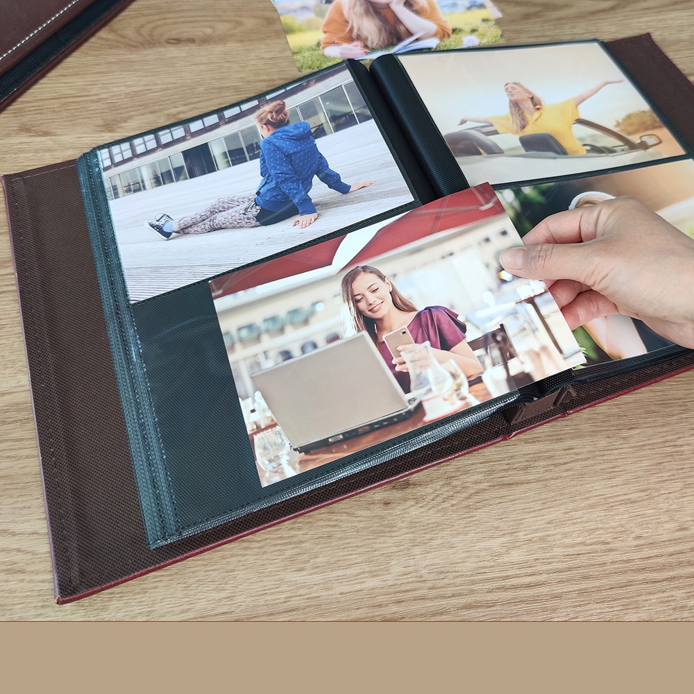 Album ảnh 10x15, 13x18,15x20 bìa da nâu - Đựng 160 ảnh - Mẫu bìa da Cao cấp tại In Ảnh Gia An - Ship Hỏa Tốc