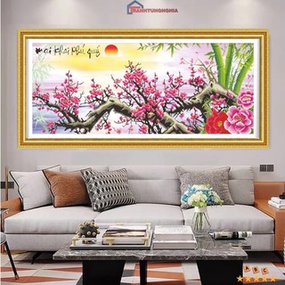 Tranh đính đá DF033 (1m25x58cm), thêu chữ thập mai khai phú quý LV3245(89cmx48cm) LV3243 (1m04x49cm)