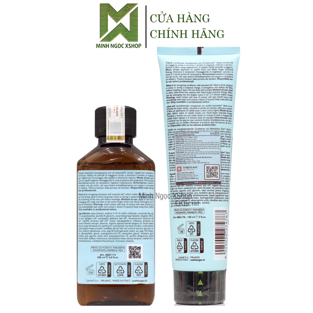 Dầu gội xả chống rụng tóc Nashi Argan Essential Energy 200ML + 150ML