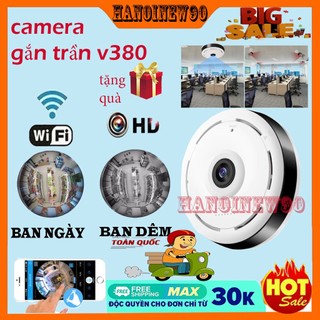 Camera ốp trần v380 mini giá rẻ gia đình- kết nối wifi không dây thông minh-chống trộm-quay toàn cảnh full hd