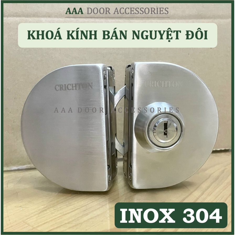 Khoá kính bán nguyệt đôi cửa lùa kính cường lực 8-12mm