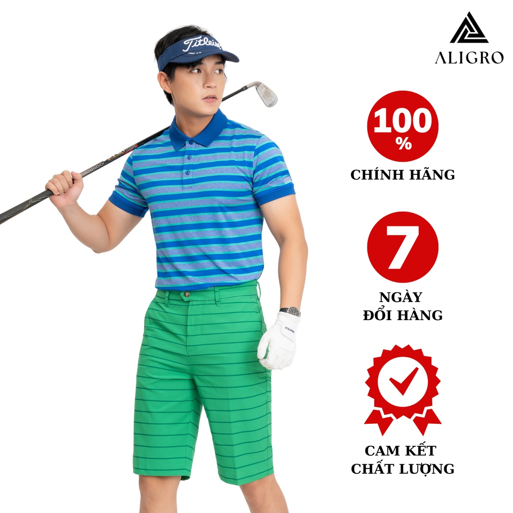 Áo polo nam ngắn tay ALIGRO chất vải coolmax hoạ tiết kẻ ngang, nhẹ, mềm mại trên da, thấm hút ưu việt ALGPLO5A4M