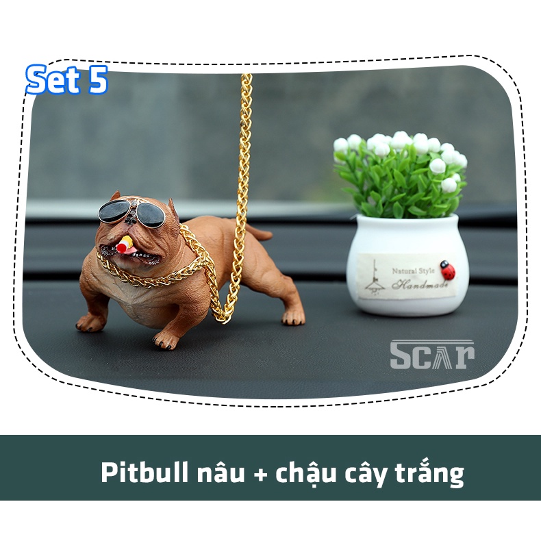 Tượng chó Pitbull đeo kính xã hội đen trang trí taplo ô tô, để bàn làm việc