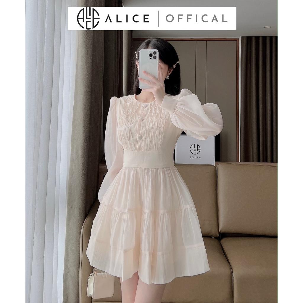 Váy Tơ Tiểu Thư Cổ Xếp Ly Cách Điệu Tay Dài Dáng Xoè ALICE Chất Liệu Cao Cấp Mềm Mại Phong Cách Nữ Tính Sang Chảnh V908