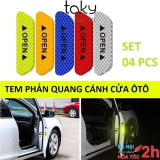 Bộ 4 Miếng Tem Dán Phản Quang - Open - Cảnh Báo An Toàn Khi Mở Cửa Xe Ôtô Cho Người Đi Đường Phía Sau. TakyHome 9700