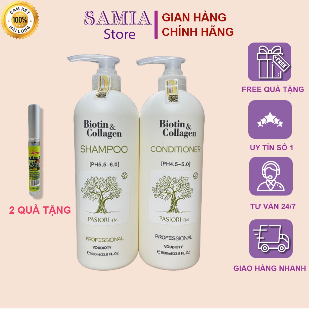 Bộ Dầu Gội Biotin Collagen Trắng Chính Hãng Samia New Siêu Mềm Mượt Phục Hồi Tóc Ý 500ml -1000ml