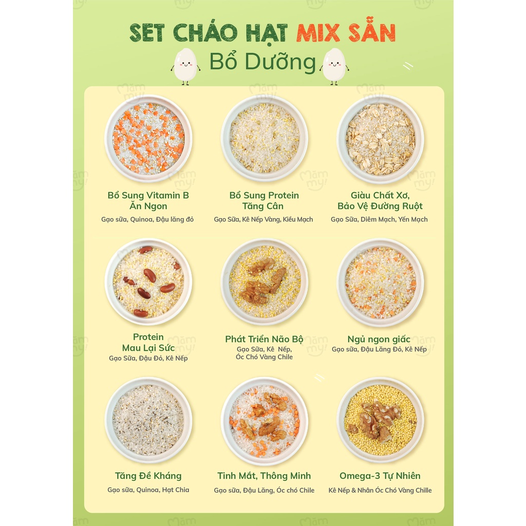 Hạt mix Mămmy cho bé ăn dặm ngủ ngon giấc trên 6 tháng gạo sữa, đậu lăng đỏ và kê nếp, hũ 135g