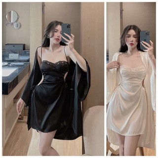 Set đầm ngủ 2 dây lụa Latin dây rút siêu đẹp