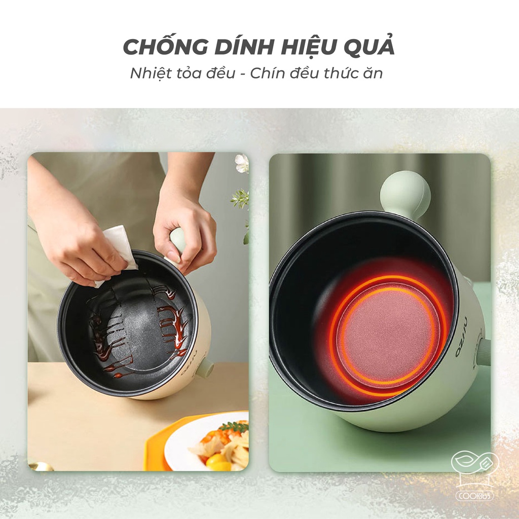 Nồi lẩu hấp điện đa năng mini 800W 1.5L sinh viên kí túc xá phong cách Hàn Quốc