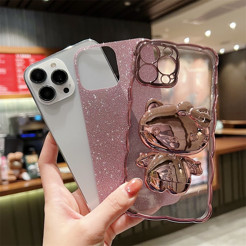 Ốp Điện Thoại Kèm Giá Đỡ Hình Mèo Hello Kitty Dễ Thương Cho iPhone 11 12 13 14 Pro Max 7 8 14 Plus