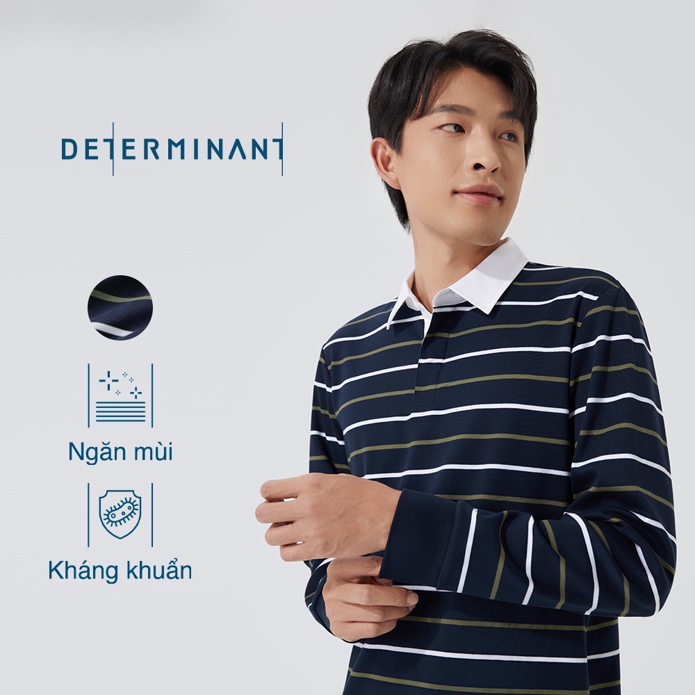 Áo thun polo nam cao cấp DETERMINANT tay dài - kháng dầu - kháng nước - 100% cotton - màu sọc xanh navy - P05