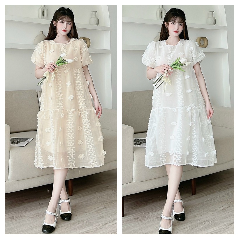 Váy bầu voan thiết kế 2 lớp bèo đuôi cá Hàng loại 1,phù hợp đi biển,đi chơi,đi làm Đầm bầu tiểu thư siêu xinh freesize