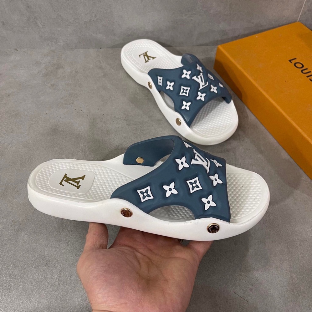 Dép LV In Hoa Nam Nữ - Dép Quai Ngang đế da êm chân bền chắc thời trang