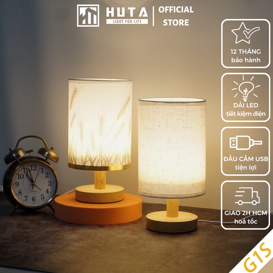 Đèn Ngủ Để Bàn Gỗ Đầu USB HUTA Light For Life G1S Decor Trang Trí Phong Cách Vintage,Dải Led Sáng Vàng Tiết Kiệm Điện