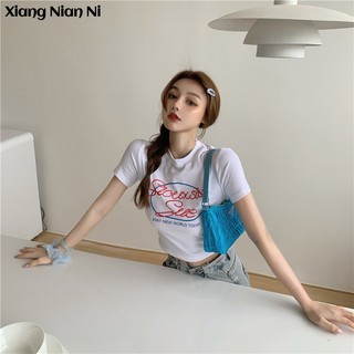 Xiang Nian Ni Áo Thun Lửng Ngắn Tay Phong Cách Trẻ Trung Cá Tính Dành Cho Nữ