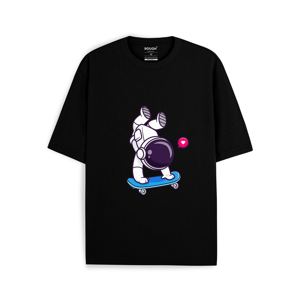 Áo thun oversize 230gsm ROUGH Black Astronaut chất cotton xịn