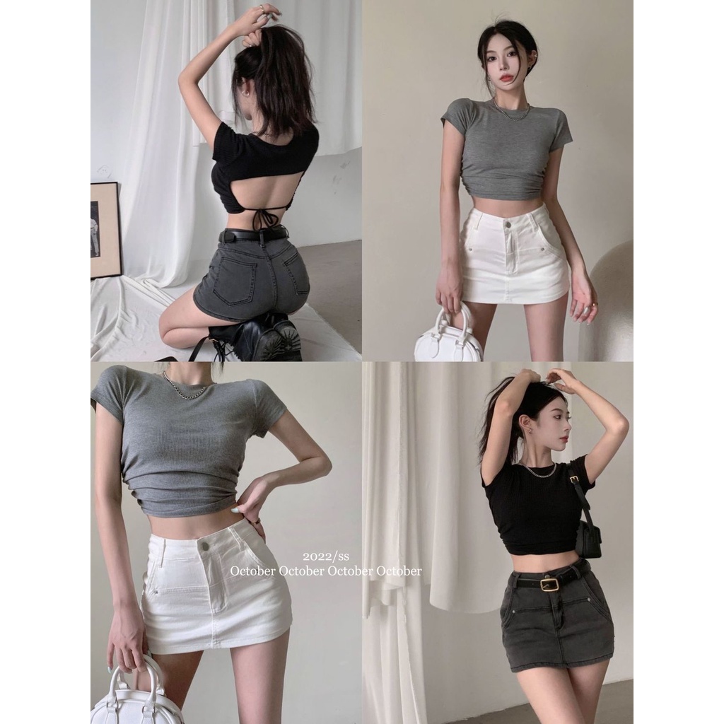 Jiashucheng Quần Culottes Denim Trắng Lưng Cao Thoải Mái Gợi Cảm Mùa Hè Cho Nữ Hakama