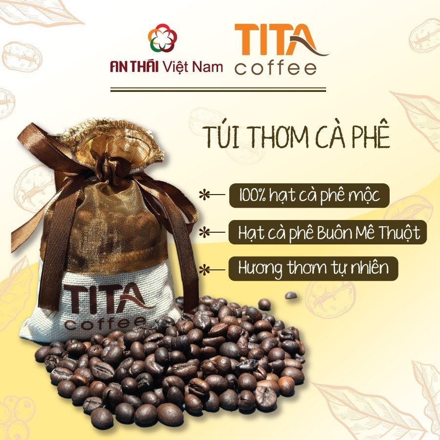 Túi thơm cà phê Tita Coffee-Dùng để treo xe, bàn làm việc, phòng khách-100% hạt rang-Hương thơm tự nhiên