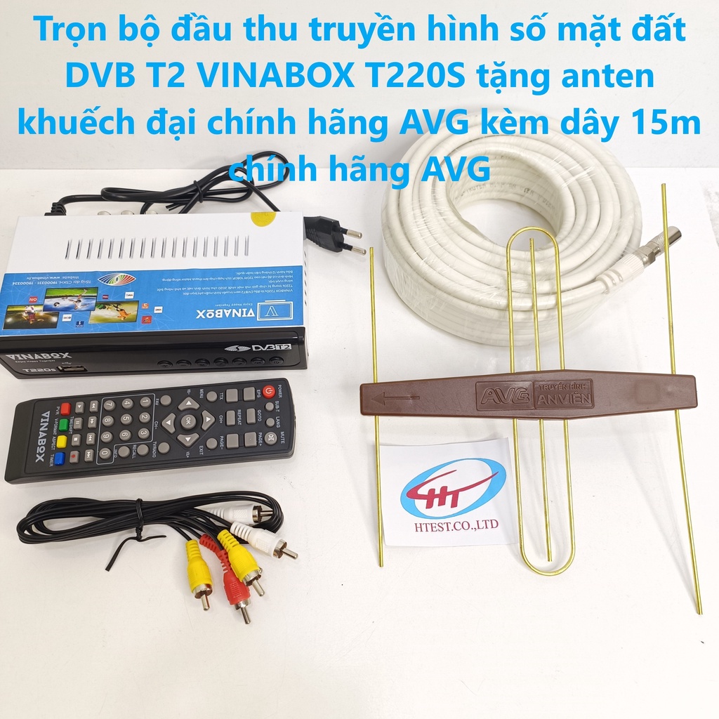 Đầu thu truyền hình số mặt đất DVB T2 VINABOX T220S tặng anten khuếch đại chính hãng AVG kèm dây 15m chính hãng AVG