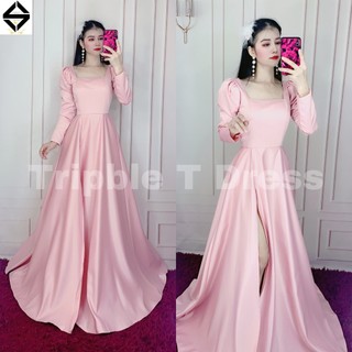 Đầm maxi xòe TRIPBLE T DRESS cổ vuông xẻ đùi tay dài sang trọng - size M/L - MS284V