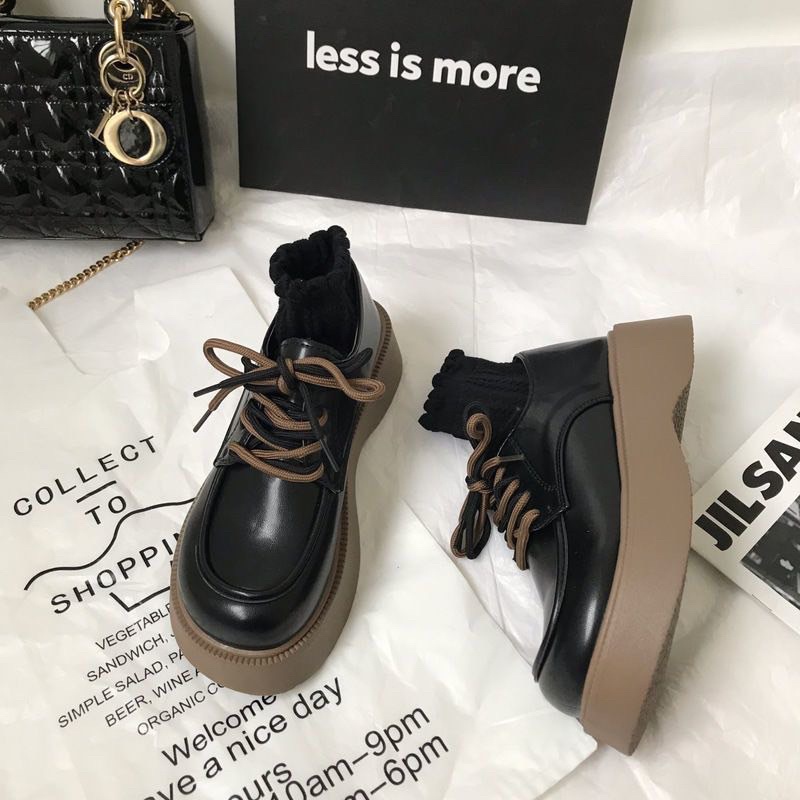 Giày nữ da mềm 2 dây đế cao cm siêu tôn dáng, Giày đốc oxford nữ siêu xinh độn đế  Msp 218