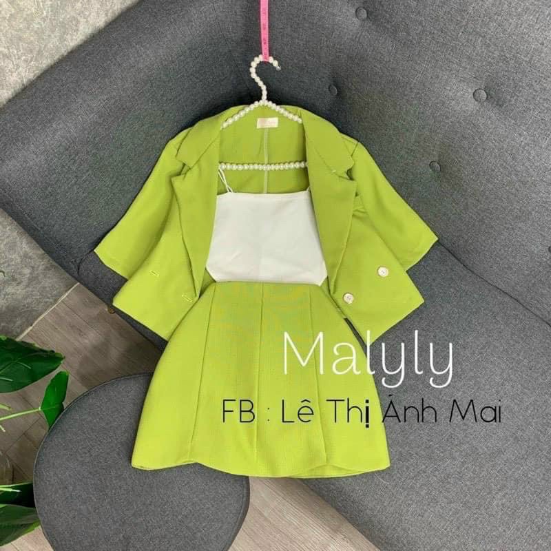 Set 3 món áo sơ mi crotop kiểu vest lót cotton kèm chân váy chữ A kiểu viền cánh hoa có 5 màu mới lạ