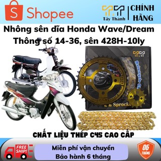 Nhông sên dĩa Dream - màu vàng, thông số 36T-14T, chất liệu thép SCM, xuất xứ Thái Lan - T&T Shop chuyên nhông sên dĩa
