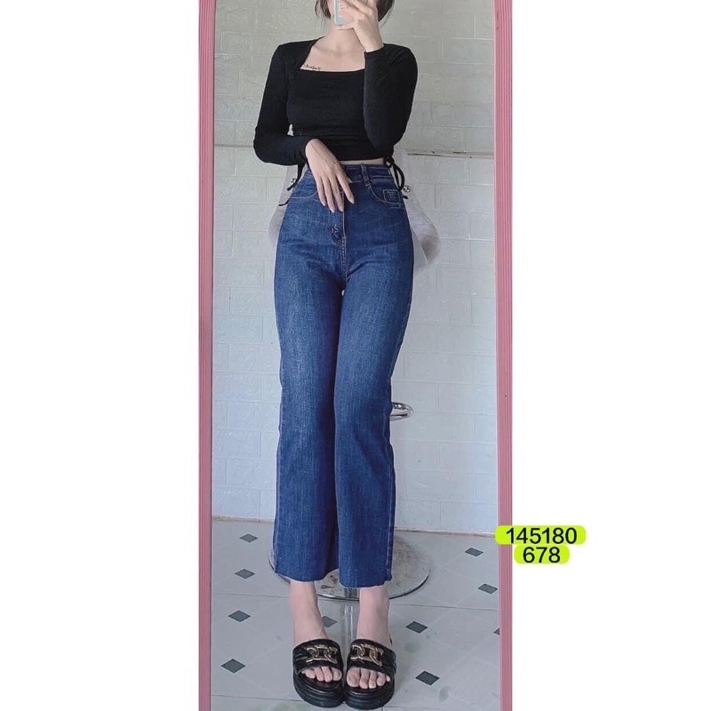 quần jeans nữ ống suông bigsize Co Giãn Mạnh, Lưng Siêu Cao