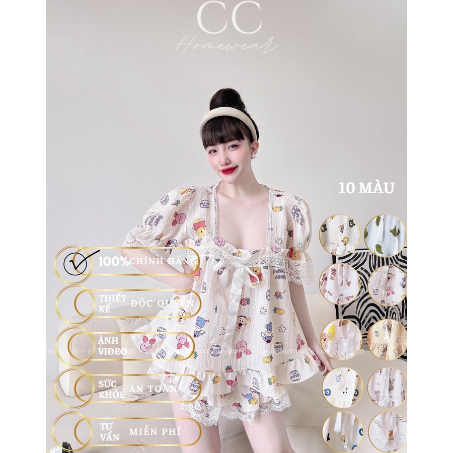 Bộ đùi xốp nơ trắng quần ren hàng hiệu CC HOMEWEAR