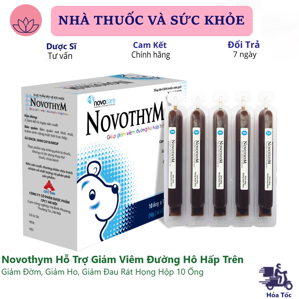 Novothym Hỗ Trợ Giảm Viêm Đường Hô Hấp Trên, Giảm Đờm, Giảm Ho, Giảm Đau Rát Họng Hộp 10 Ống