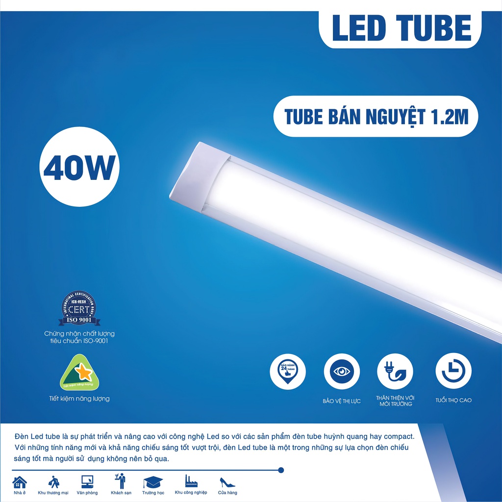 Đèn led bán nguyệt, đèn tuýp led 1m2 siêu sáng, led nguyên bộ