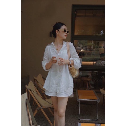 Set Đũi Trắng Áo Tay Dài Quần Short