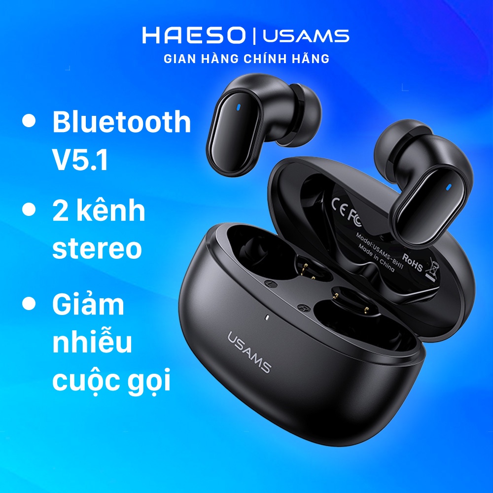 Tai nghe Bluetooth Haeso Usams TN13 không dây giảm nhiễu true wireless 2 kênh stereo chống trượt cầm chắc tay