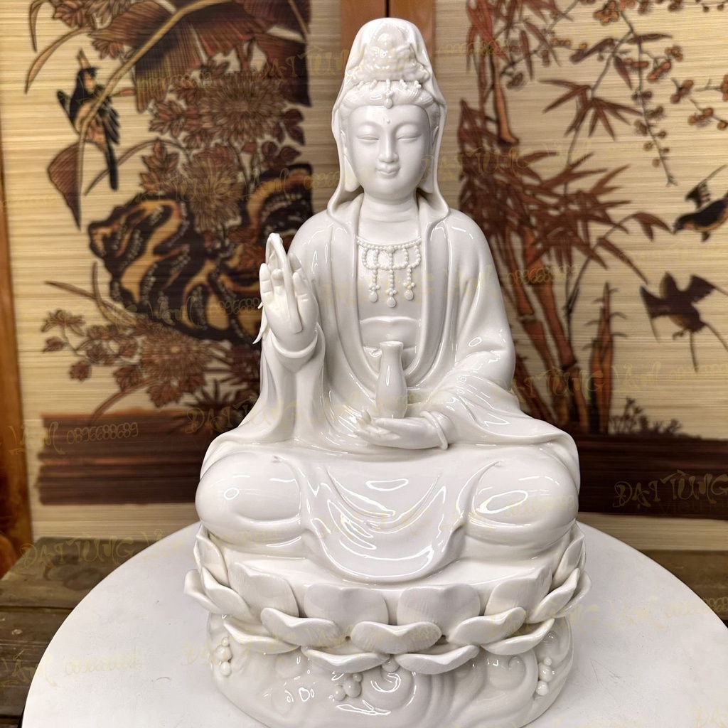 Tượng QUAN ÂM BỒ TÁT gốm Đức Hóa cao cấp màu trắng cao 30 cm