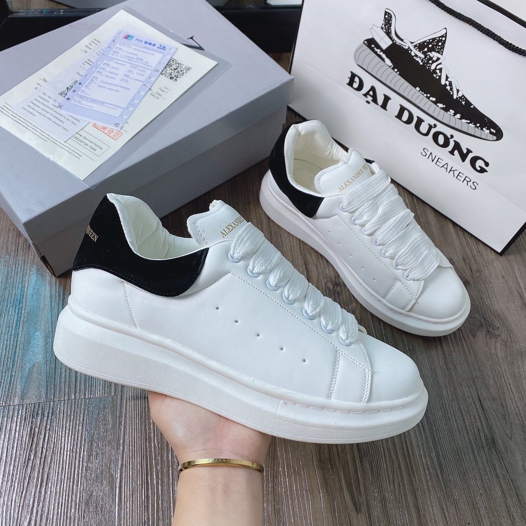 Giày MC QUEEN bản đẹp MCQ hàng cao cấp Độn Đế 3cm Màu Trắng Gót Đen nam nữ Hot Trend full box bill