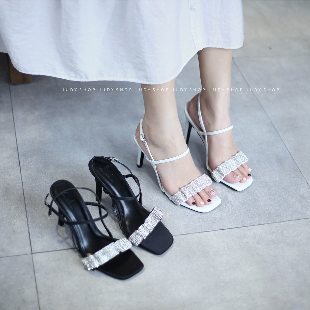 Giày Xăng Đan Nữ - Giày Sandal LALAM Dây Ngang Đính Đá Cao 9p VNXK